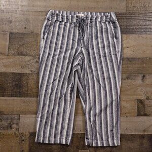 Per Se linen capris women's large stripes drawstring lightweight